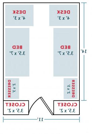 The basic room layout for Carthage College residence halls including Johnson, Tarble, Denhart, an...